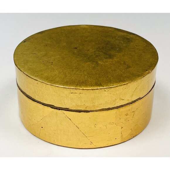 VTG 4" Round Gold Lidded TRINKET BOX w/ Handpainted Butterfly Interior Red EUC - Picture 3 of 4